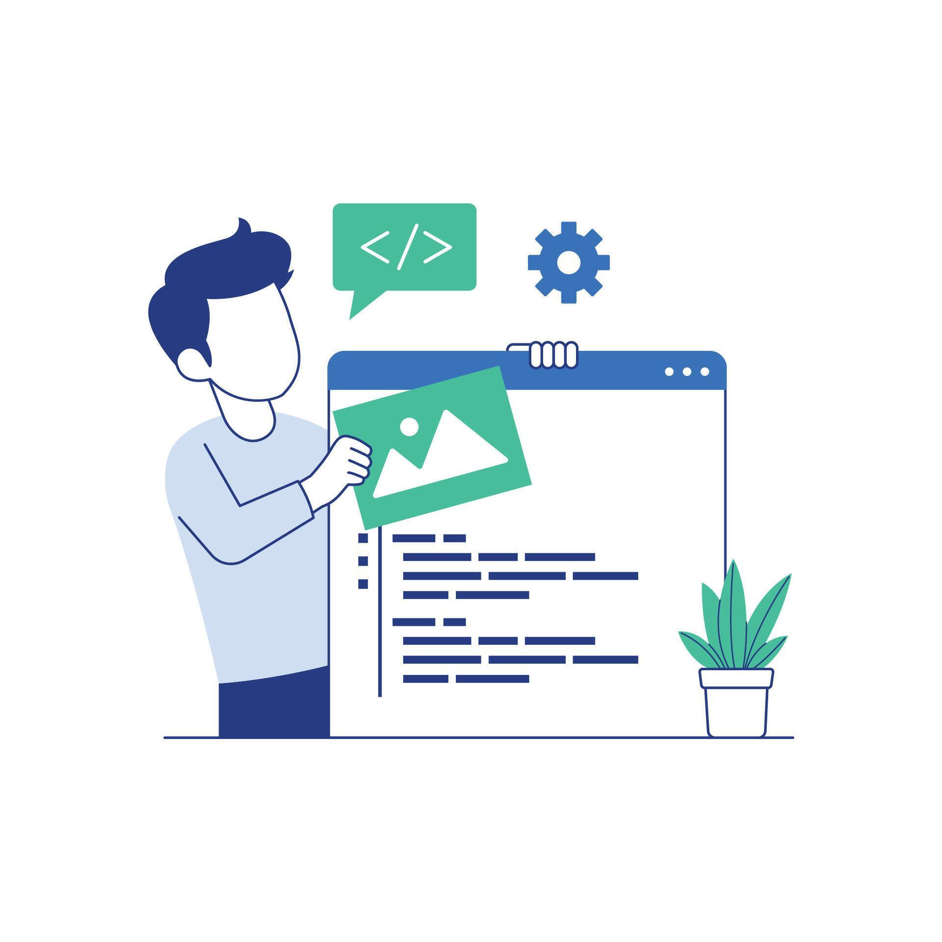 Web developer work with program code flat illustration 60452333 Vector ...