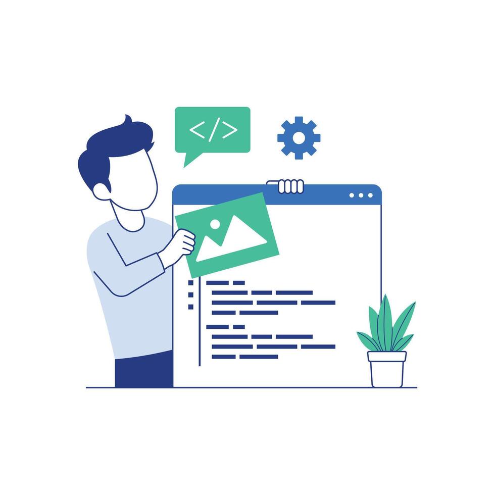 Web developer work with program code flat illustration vector
