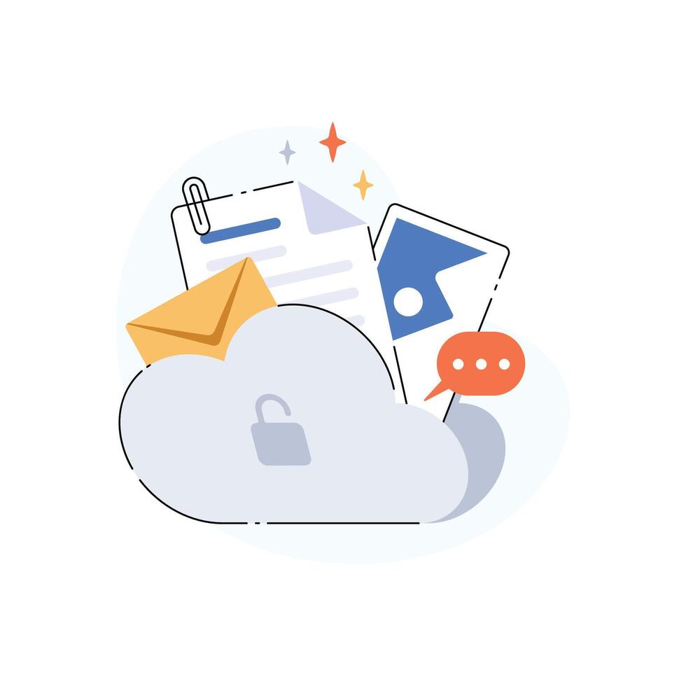 Cloud document folder for management multimedia file, cloud document work on project plan vector