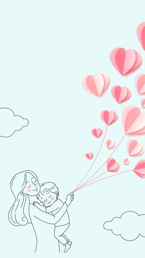 Mother's Day vertical illustration Graffiti style Mother holding baby with love balloon vector