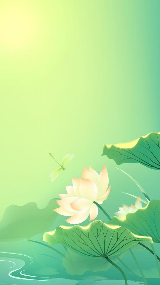 Chinese style vertical illustration of dragonflies among lotus flowers vector