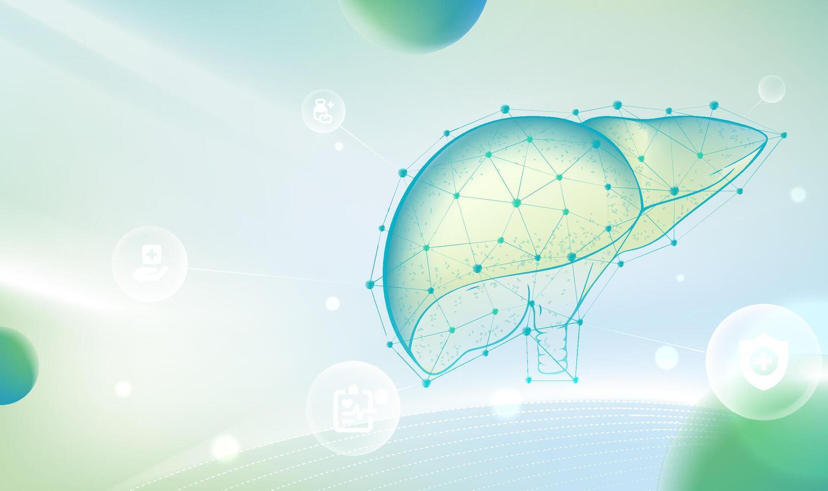 Medical Health horizontal illustration Green linear Liver Health vector