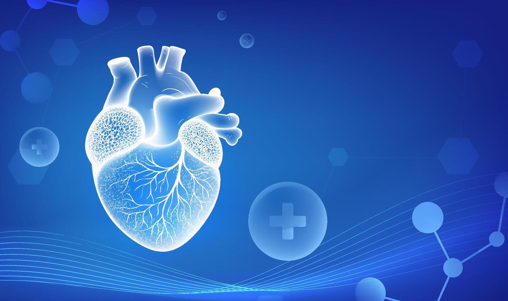 Medical Health Horizontal illustration Blue Tech style Heart Health vector