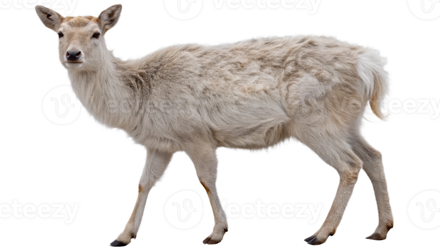 A deer with a winter coat, isolated on a transparent background png