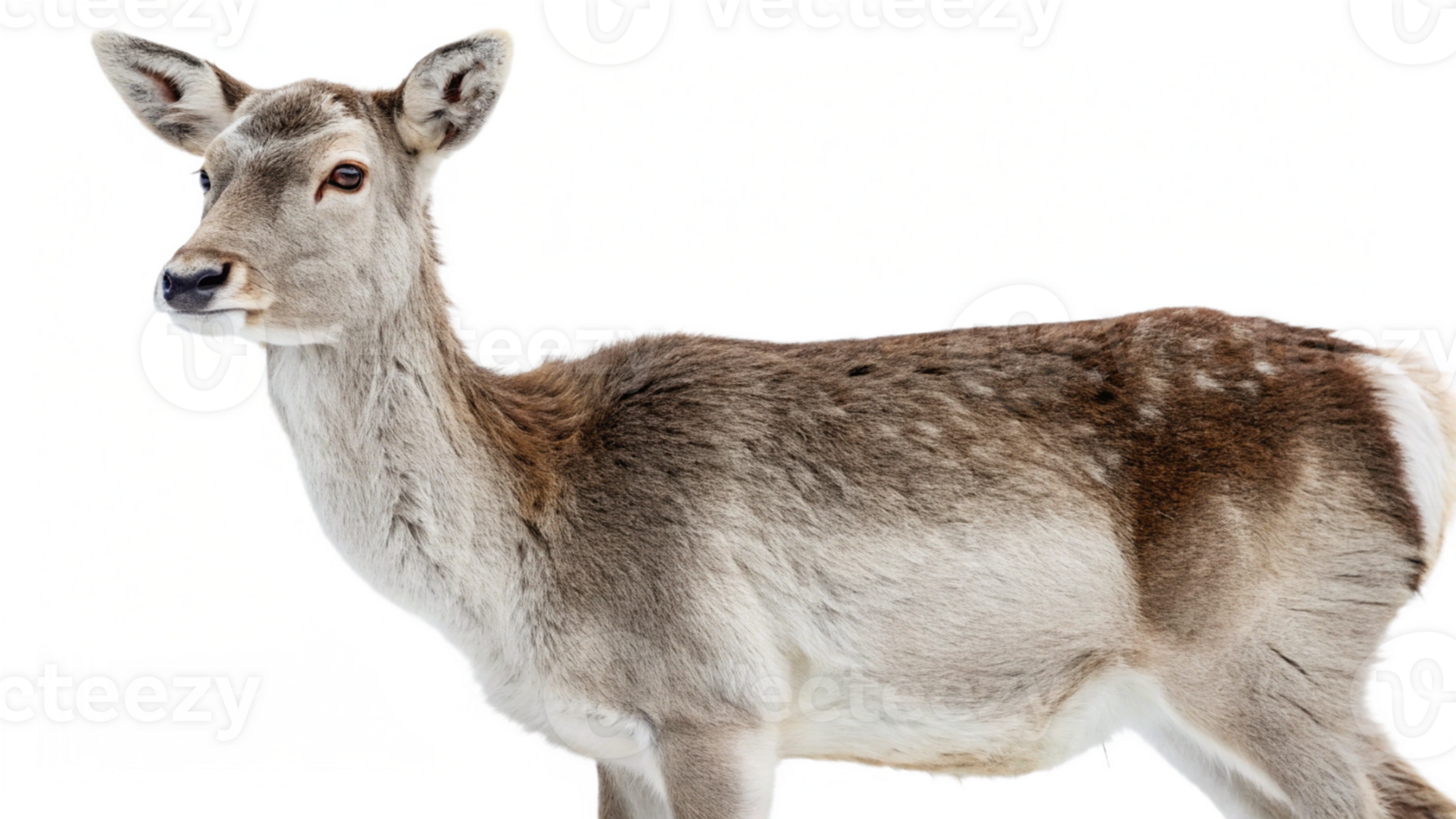 A deer with a winter coat, isolated on a transparent background. png
