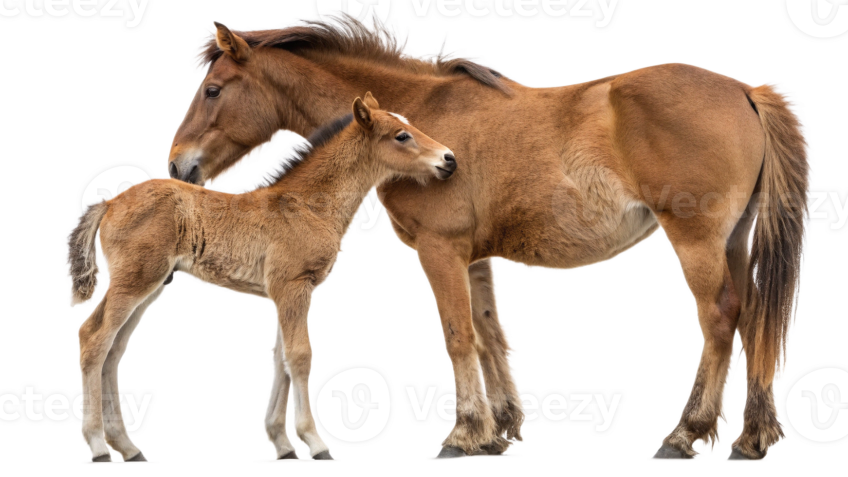 A horse and her foal are standing next to each other png