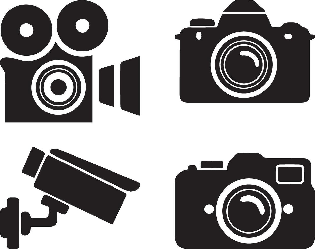 Camera Logo and Icon Set in Silhouette Style, Minimal Photography Symbols for Creative Branding vector
