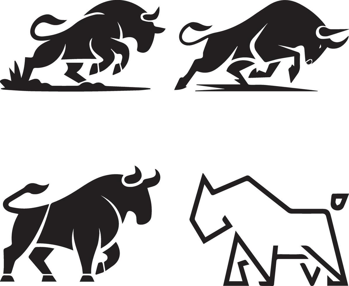 Bull silhouette illustration, bull logo and icon set vector