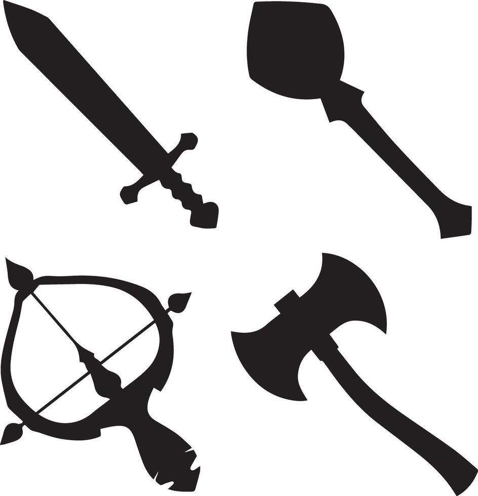 Dynamic medieval weapon silhouettes vector