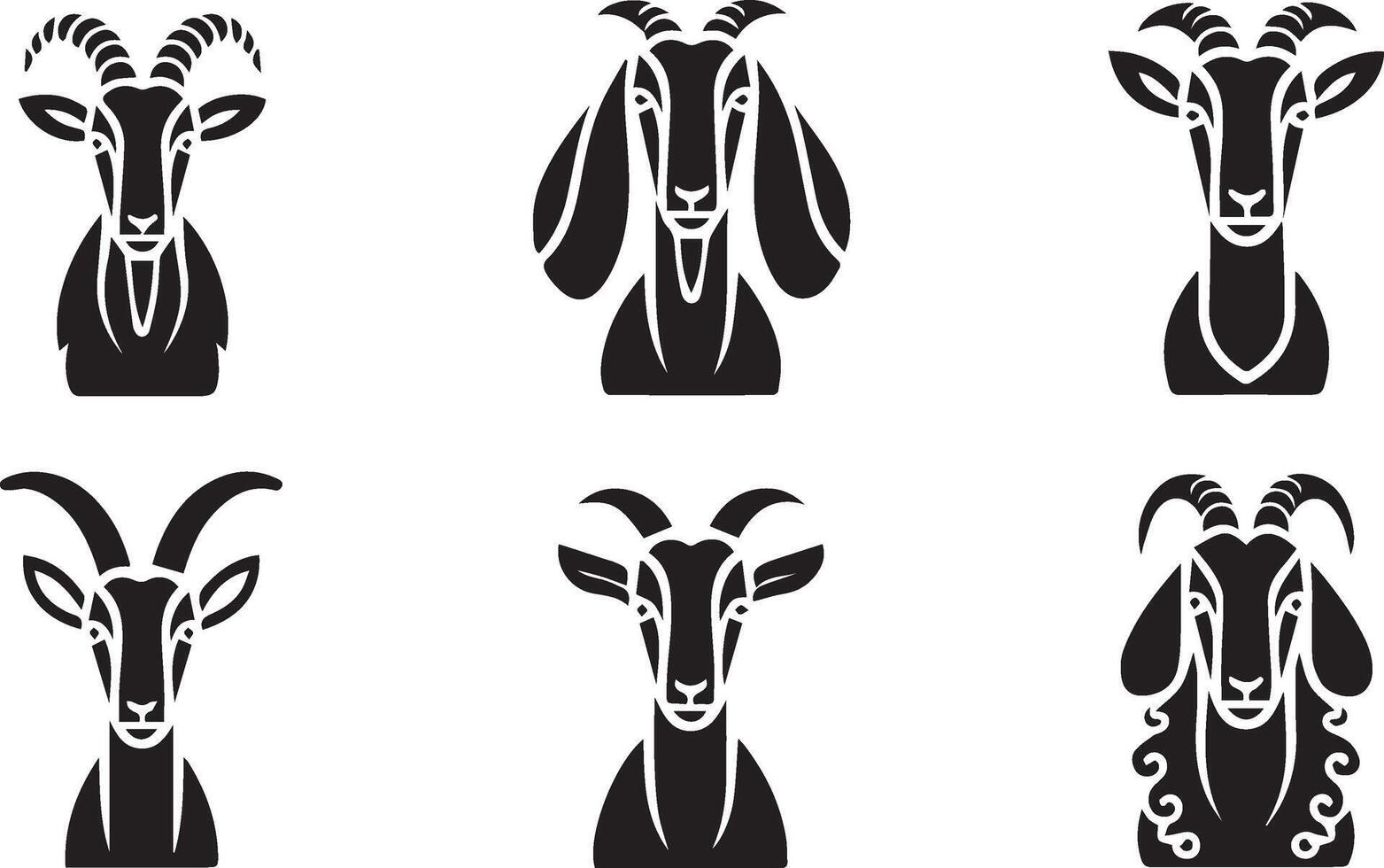 oat Head Logo Icon Set in Style, Horned Animal Silhouettes for Strong, Rustic Brand Identity vector