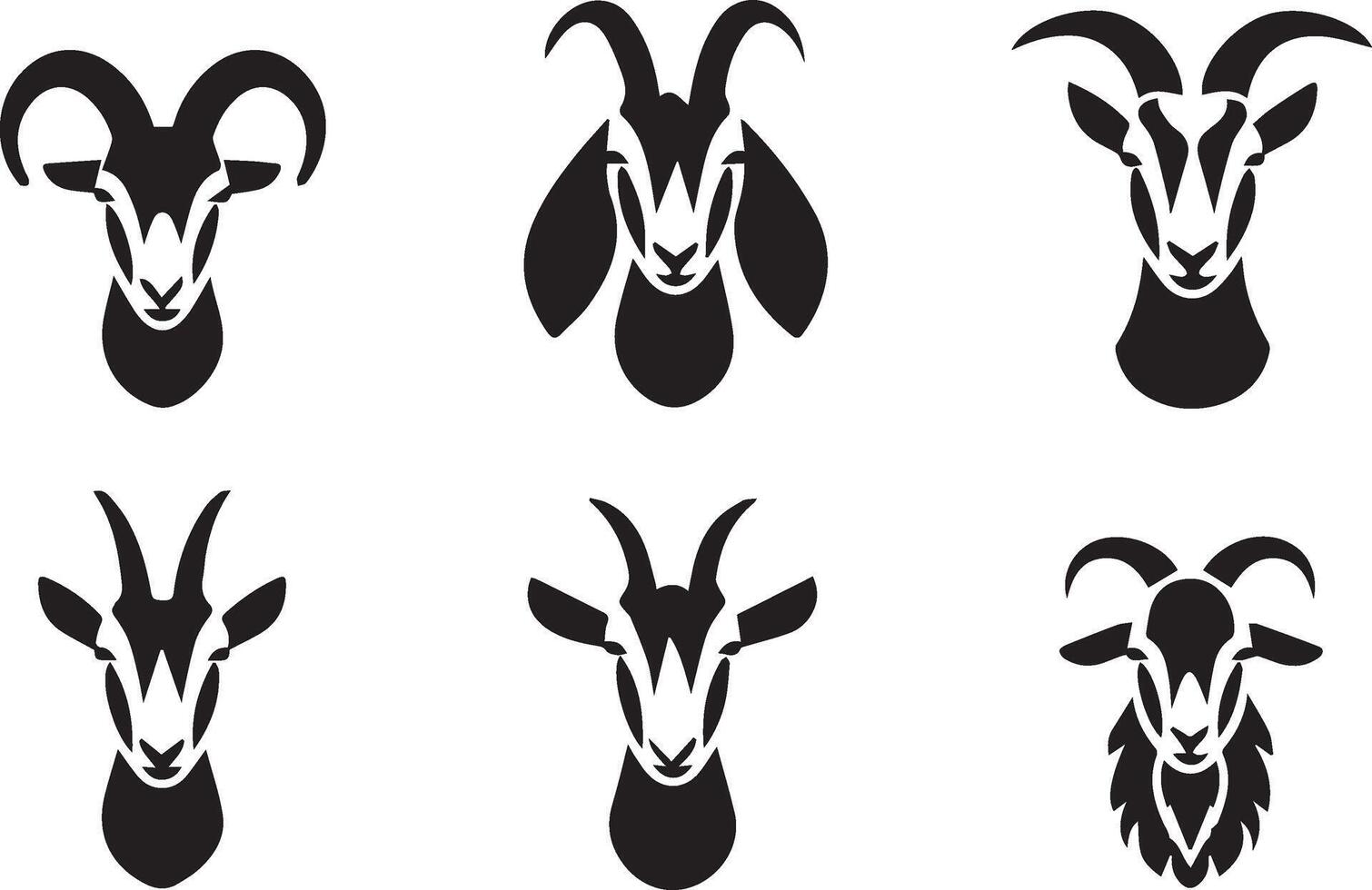 Minimalist goat face or head silhouette illustration. graphics design elements set. vector
