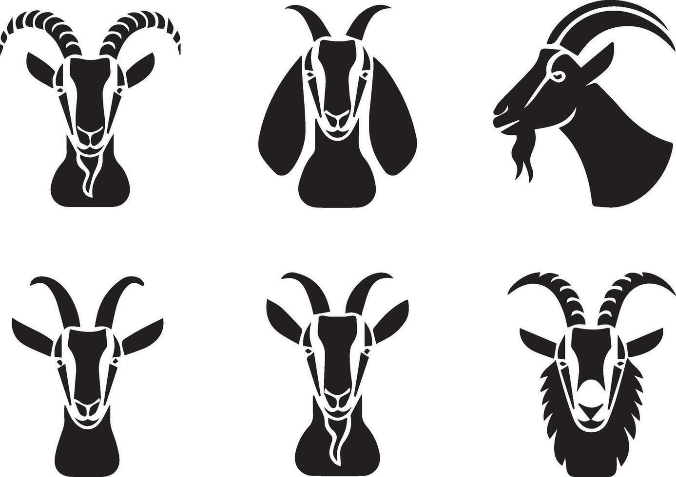 Unique goat face silhouette illustration, best for icon, logo and graphics design elements vector