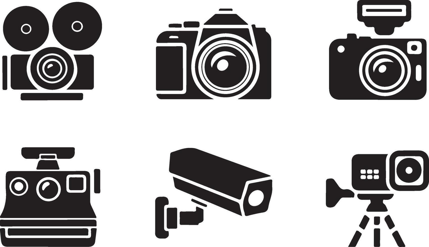 Dynamic Camera silhouette icon or logo set. vector