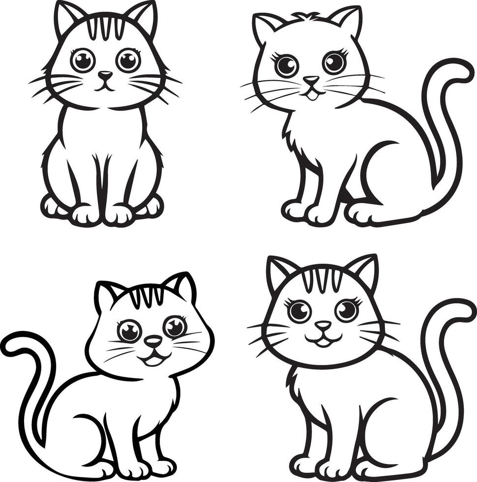 Minimalist Cat Line Art, Hand-Drawn Doodle Style Cat Clipart Collection vector