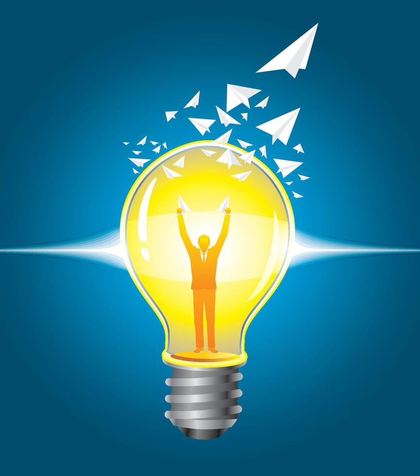 Idea Concept, Person inside bulb vector