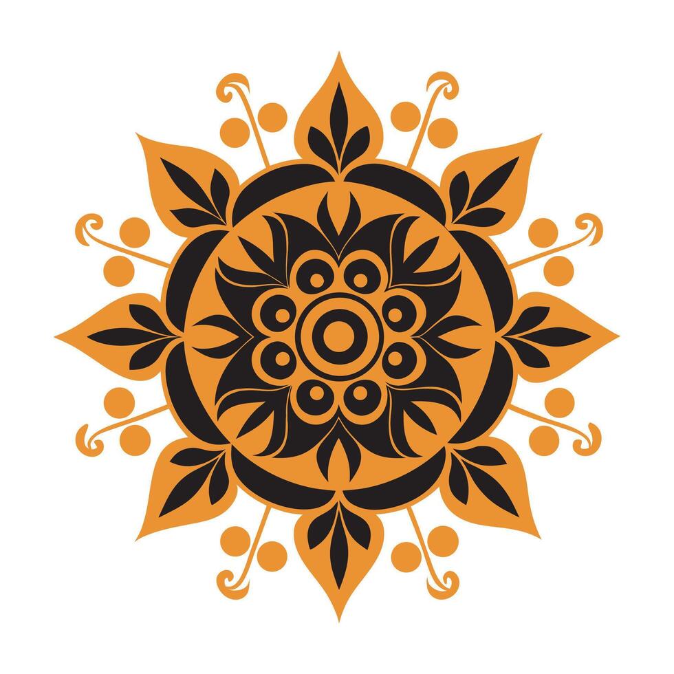 Abstract sun illustration featuring a floral mandala pattern design, a sunny nature element vector