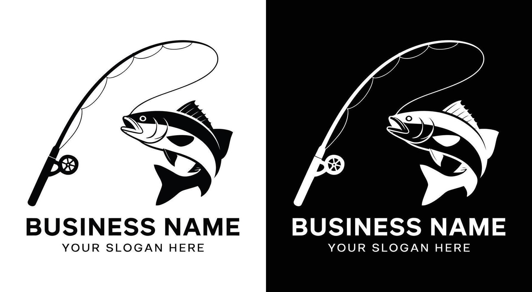 Rod and Fish Logo Bold Black Angling for Fishing Stores vector