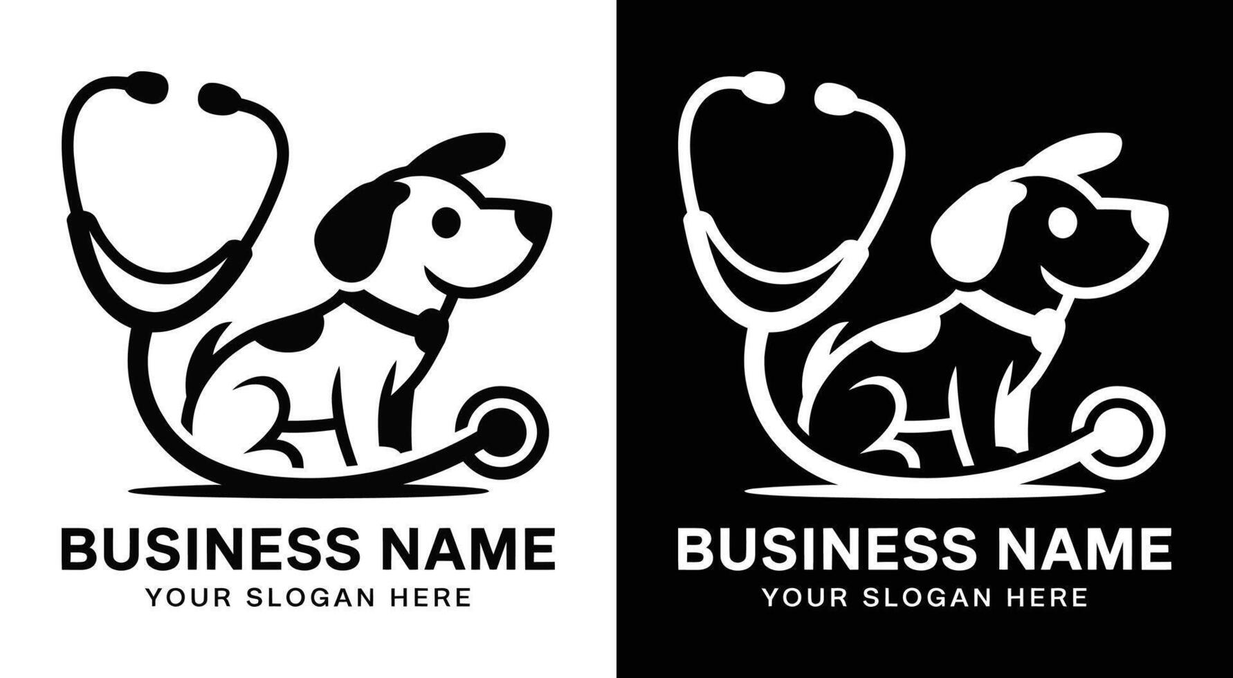 Stethoscope and Dog Logo Bold Black Health for Vets vector