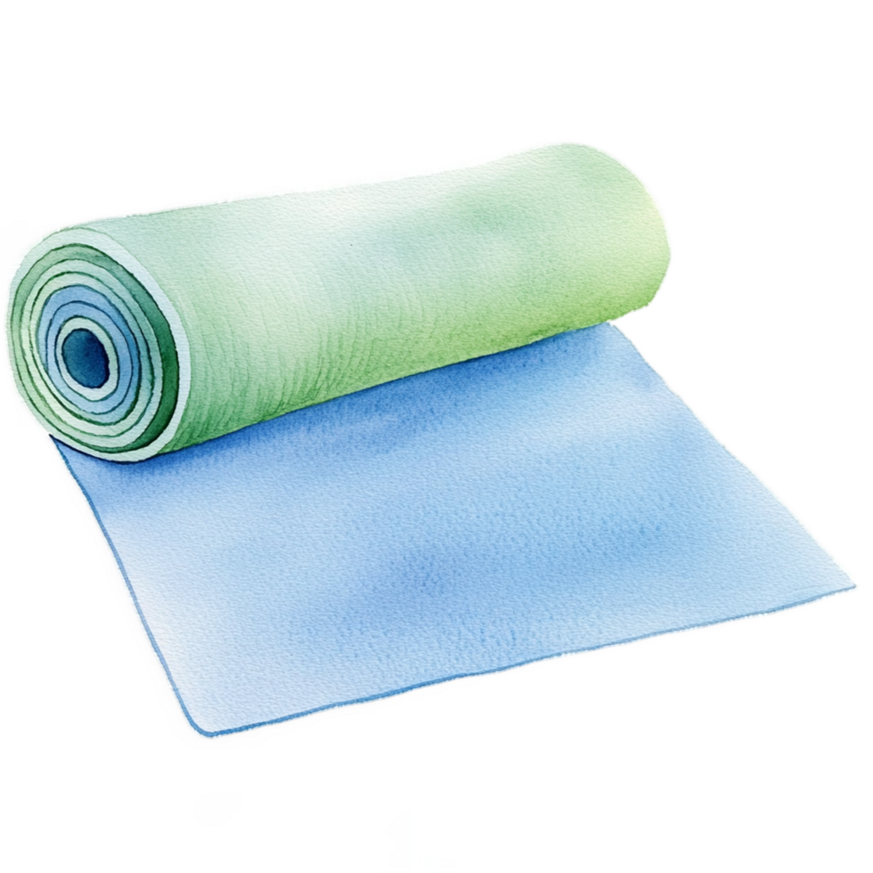 A roll of blue and green yoga mat png