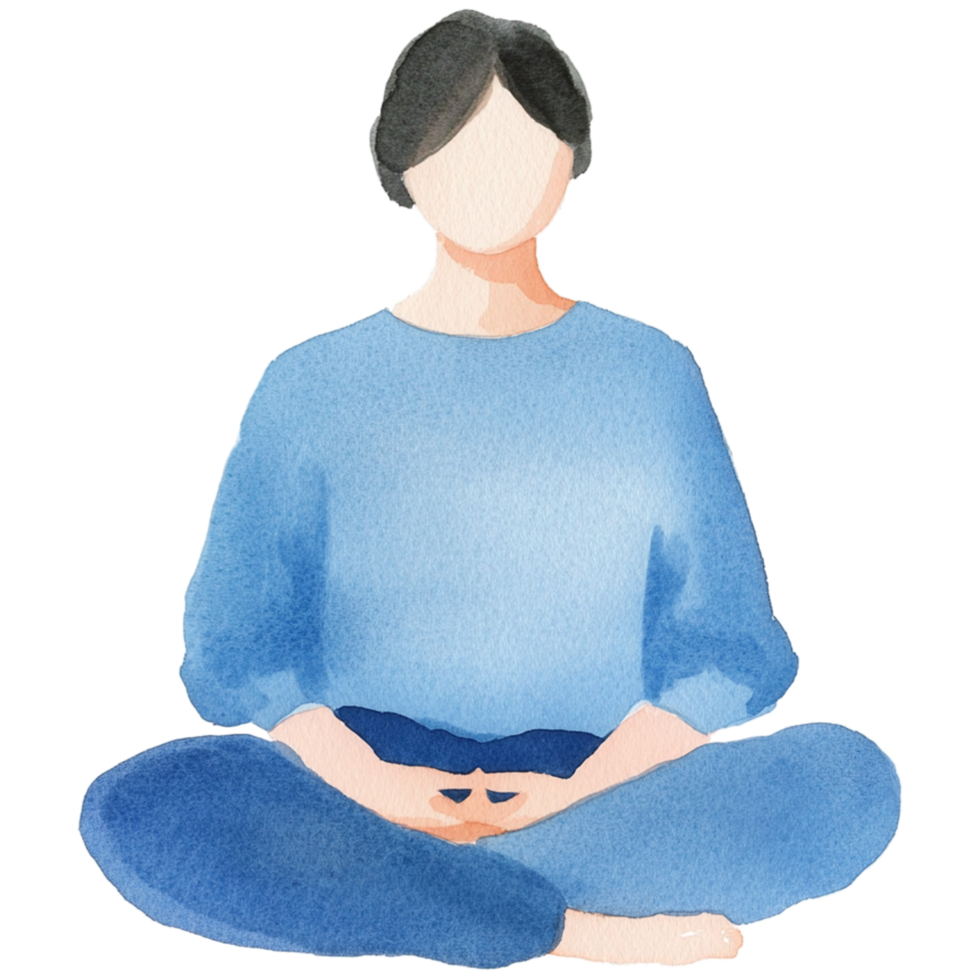 A woman sitting in a lotus position with her hands crossed png