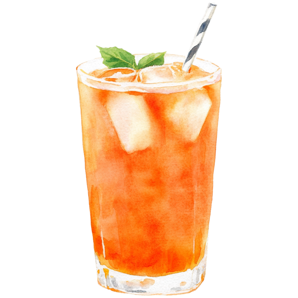 A watercolor illustration of an orange drink png