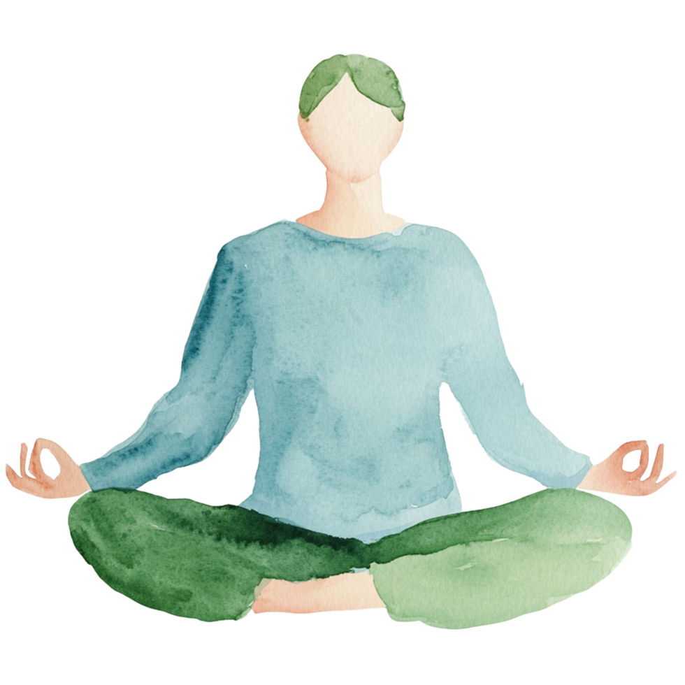 A man sitting in a lotus position with his hands crossed png