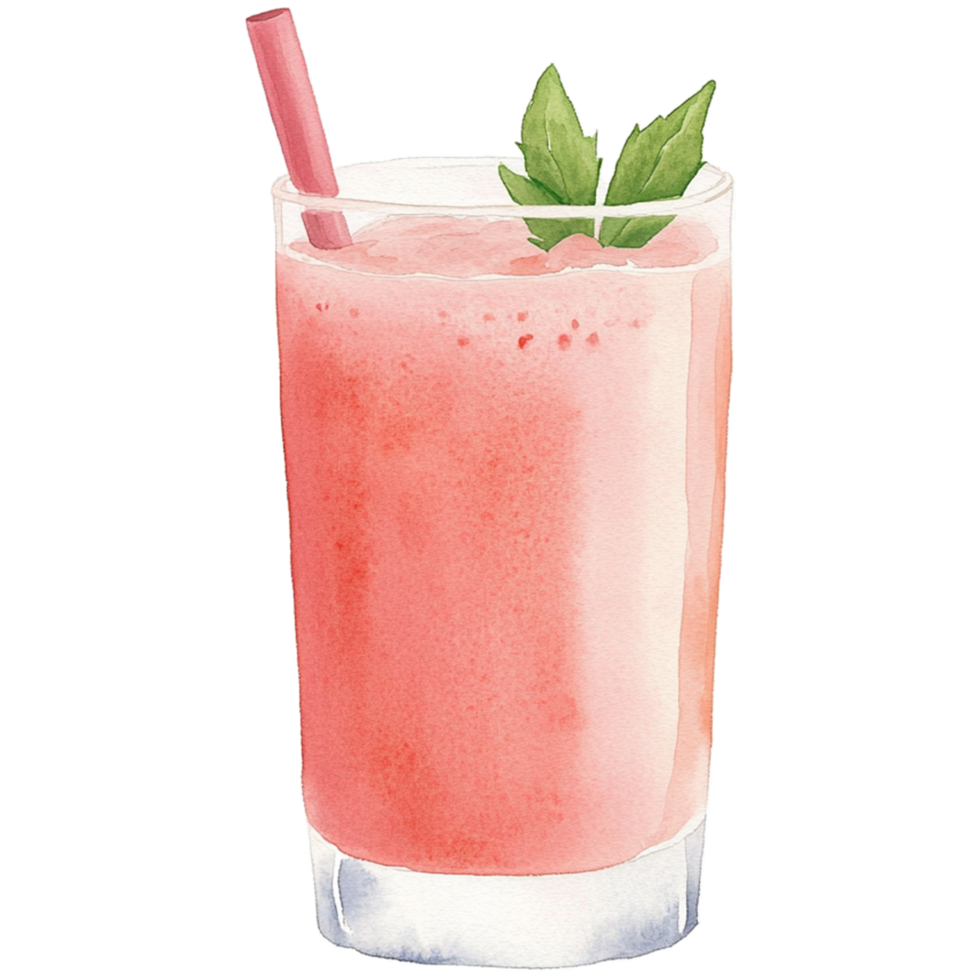 A watercolor illustration of a strawberry and mint smoothie png