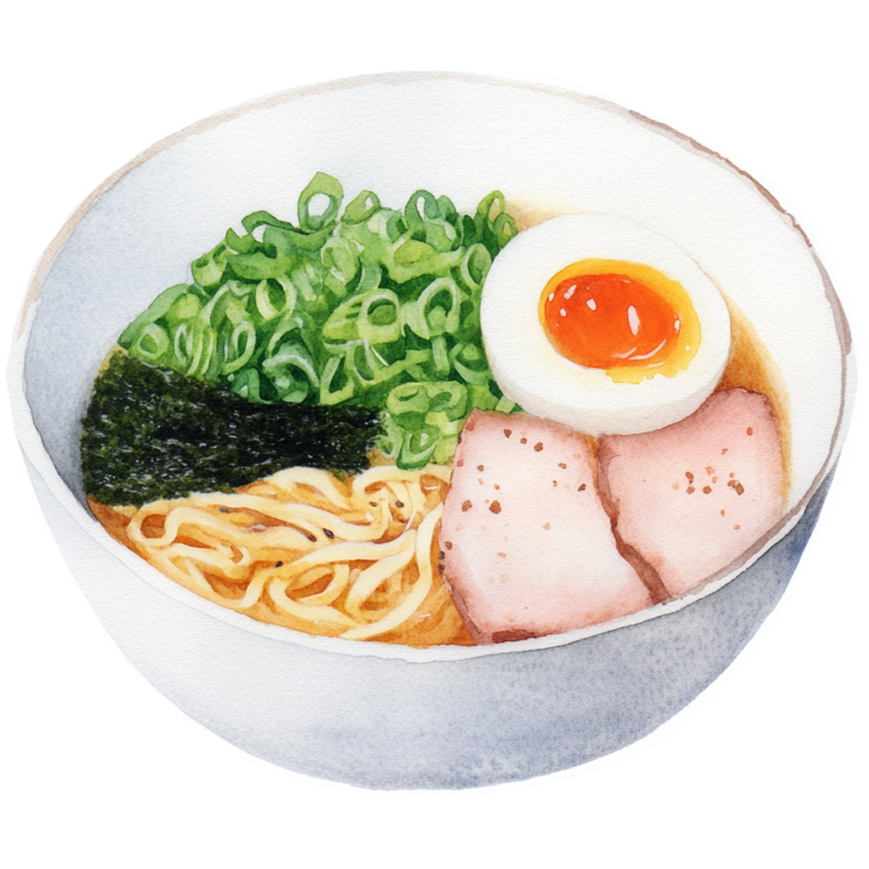 A drawing of a bowl of ramen with an egg png