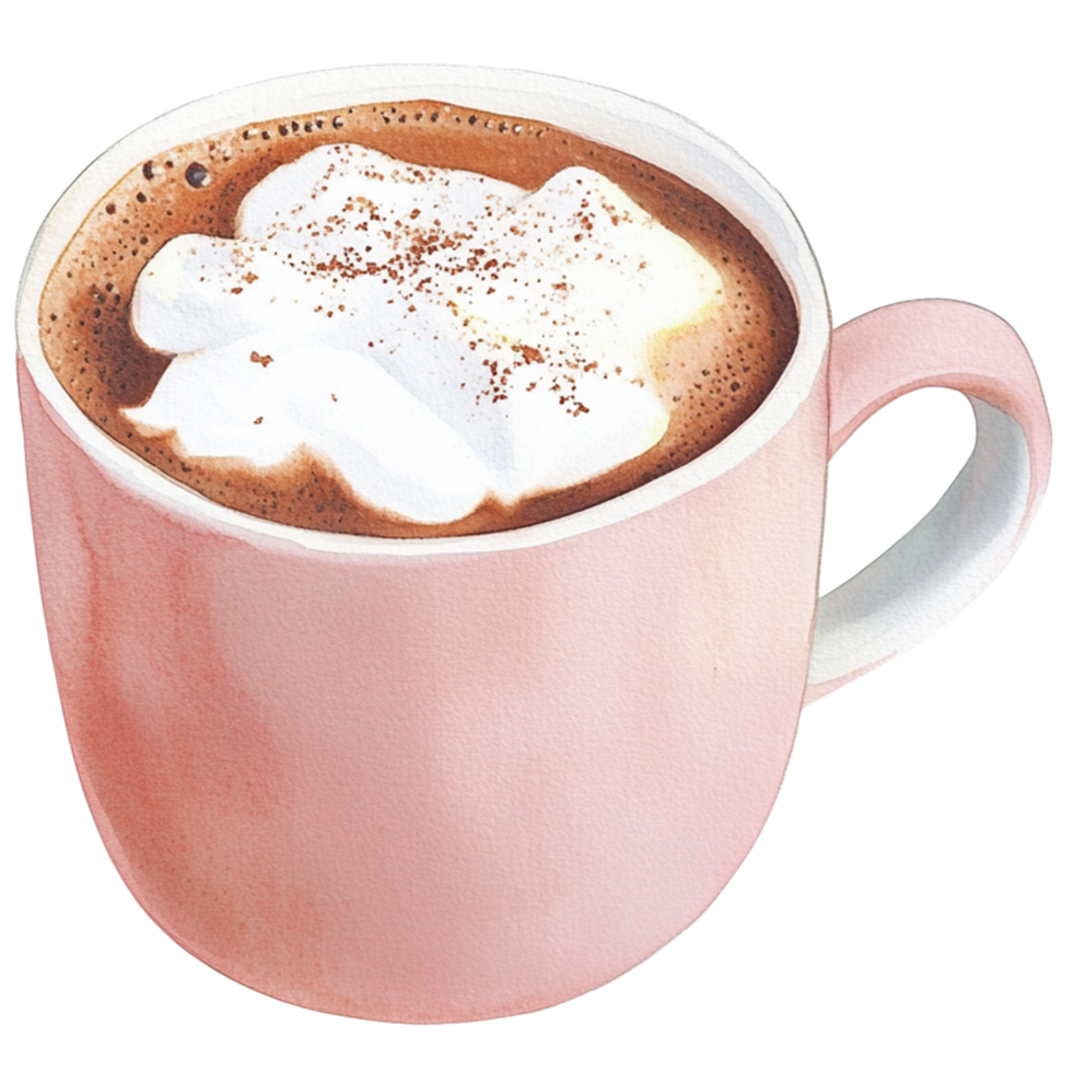 A pink cup of hot chocolate with whipped cream png