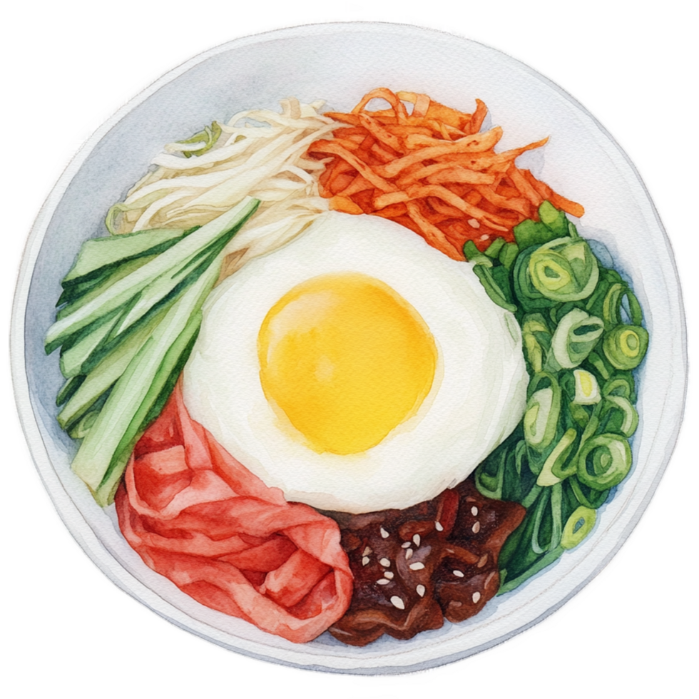 A bowl of food with an egg and vegetables png
