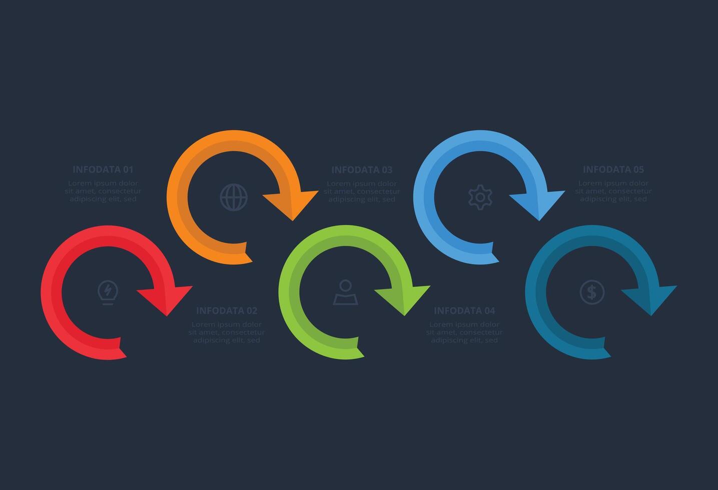 Modern design template with 5 options. Template for web on a black background. vector