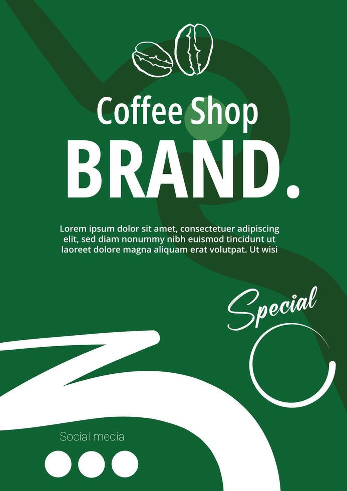 Inviting Green Coffee Shop Brand Poster with Special Offer and Social Media vector
