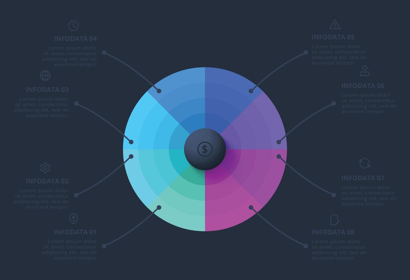 Creative concept for infographic with 8 parts or processes. Business data visualization. vector