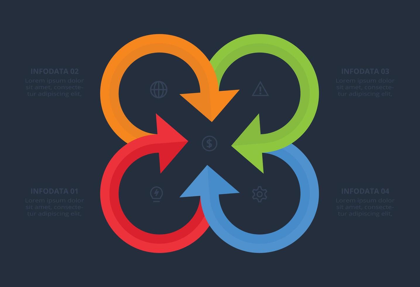 Infographic with 4 steps. Template for web on a black background. vector