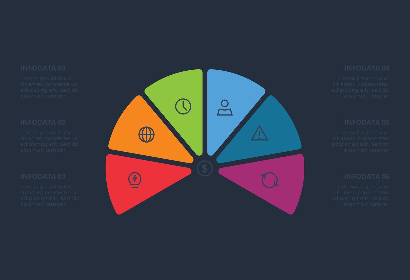 Dark infographic elements with 6 options, template for web on a black background. vector