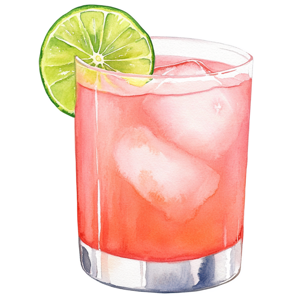 A pink drink with lime and ice png