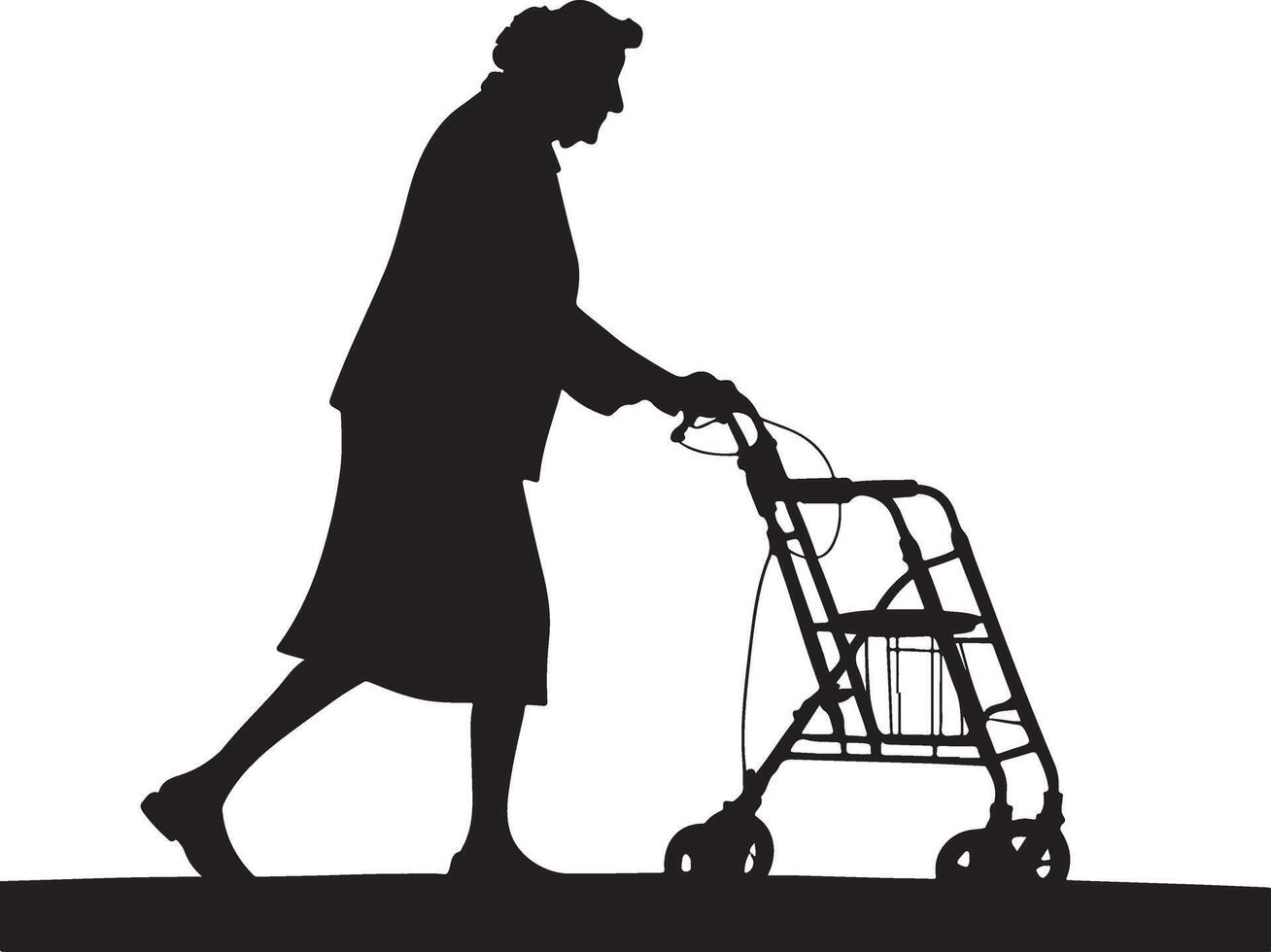 Old Lady Walking Silhouette Peaceful and Graceful Pose vector