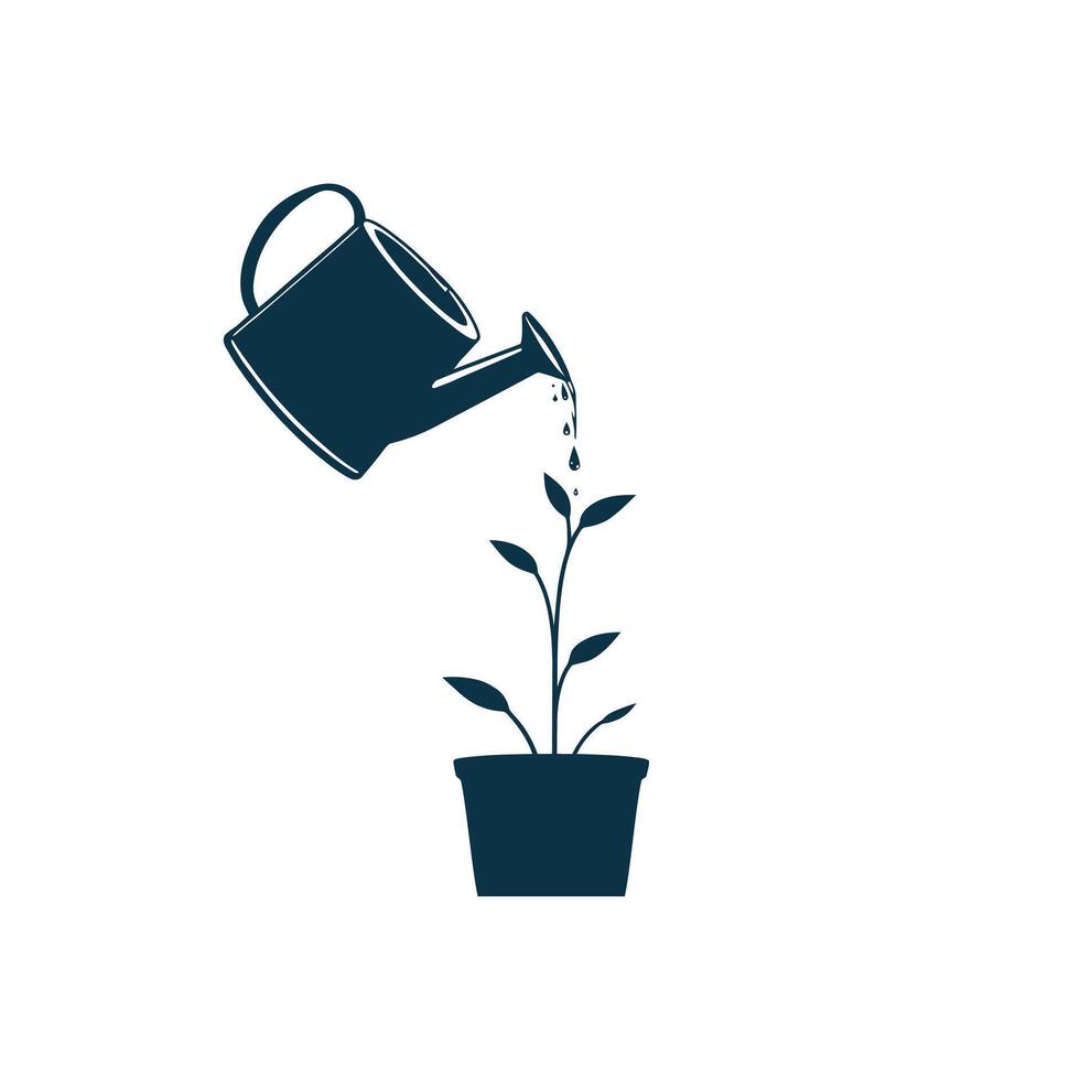 Plant Growth Symbol with Watering Can for Sustainable Practices Campaign vector