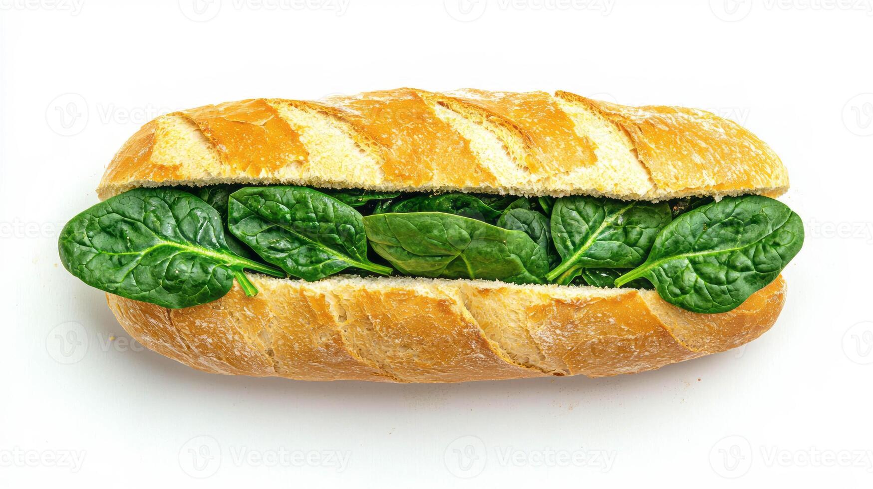 Fresh spinach in baguette sandwich for healthy eating and lunch inspiration photo