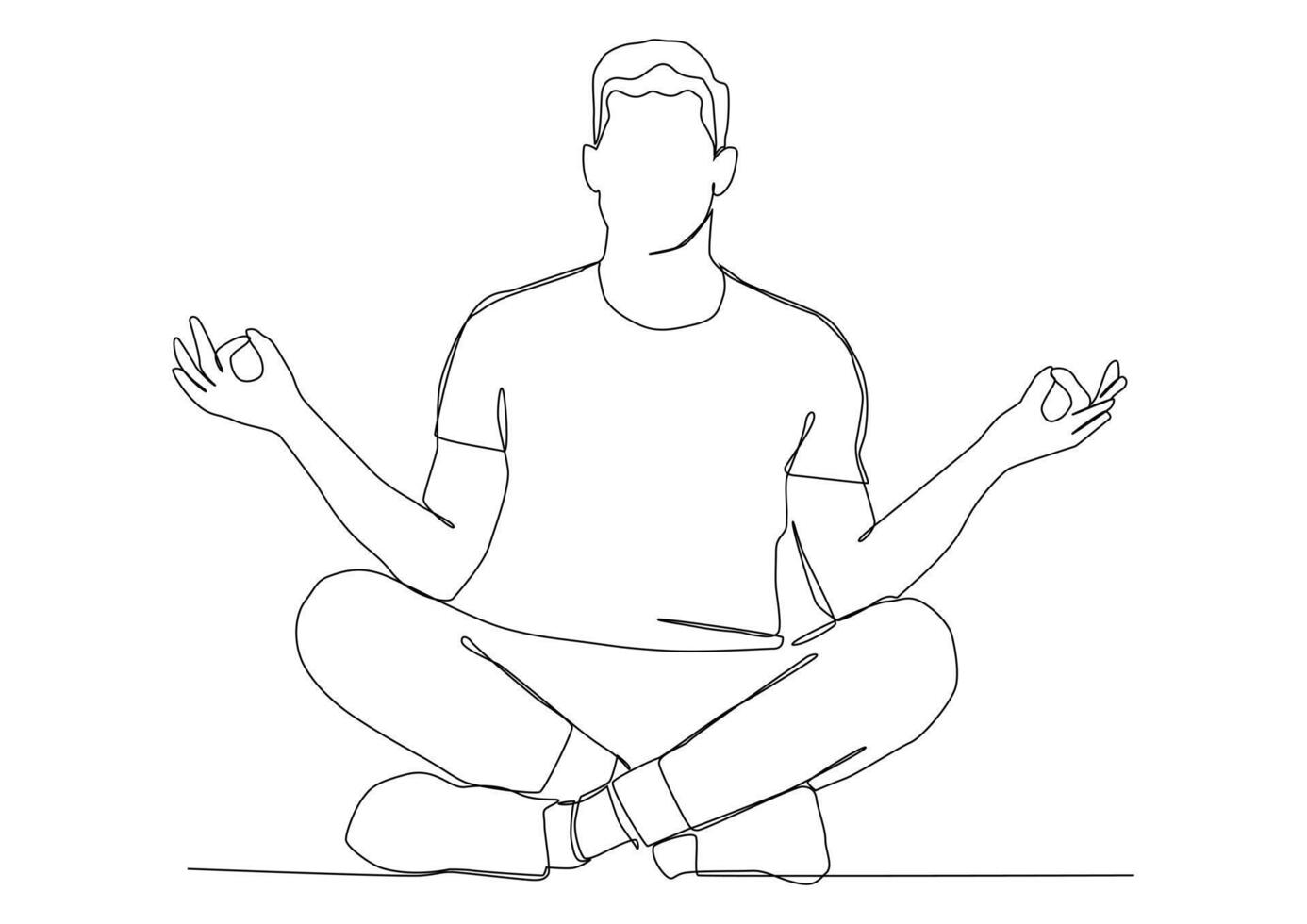 Continuous one line art of man sitting in a pose for meditation and breathing practices, relaxation concept, yoga class, calmness, simple physical activity. vector
