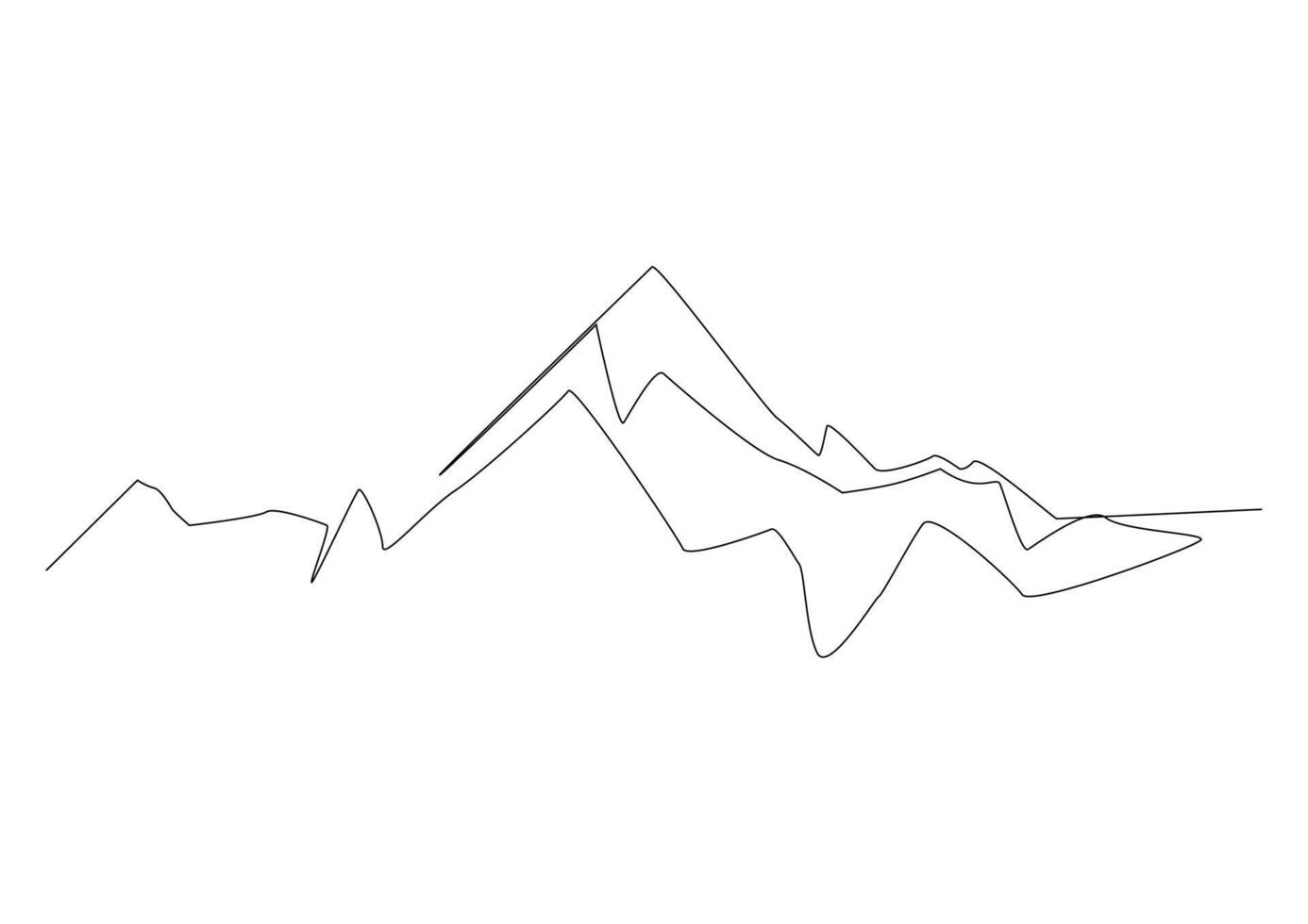 Continuous line drawing of mountains. simple drawing with mountains silhouette. vector