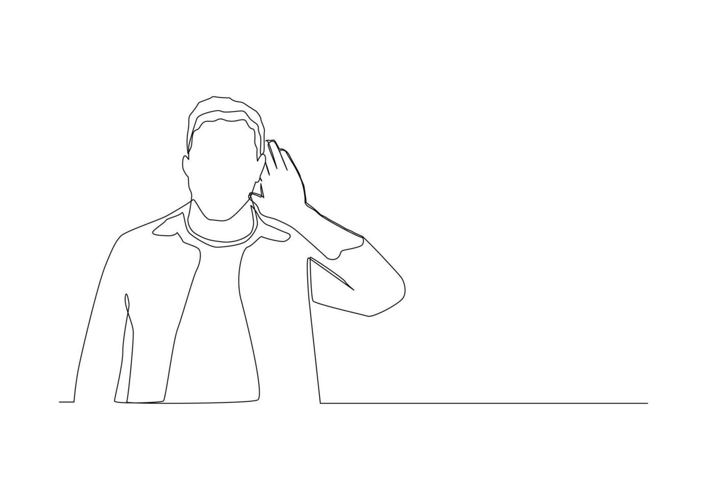 Continuous one line art of a man put his hand to his ear to hear better. One line drawing concept of agreement with what you hear, good news. vector