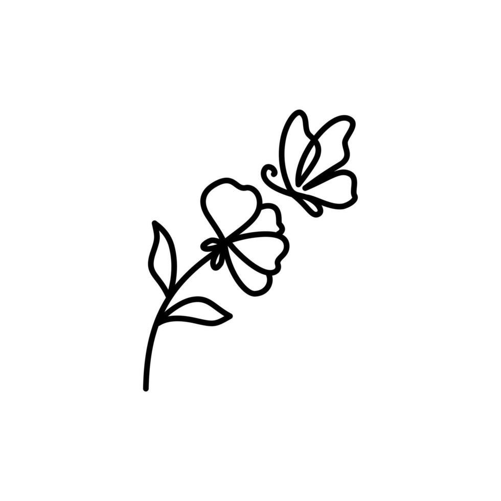 Flower and butterfly line art vector