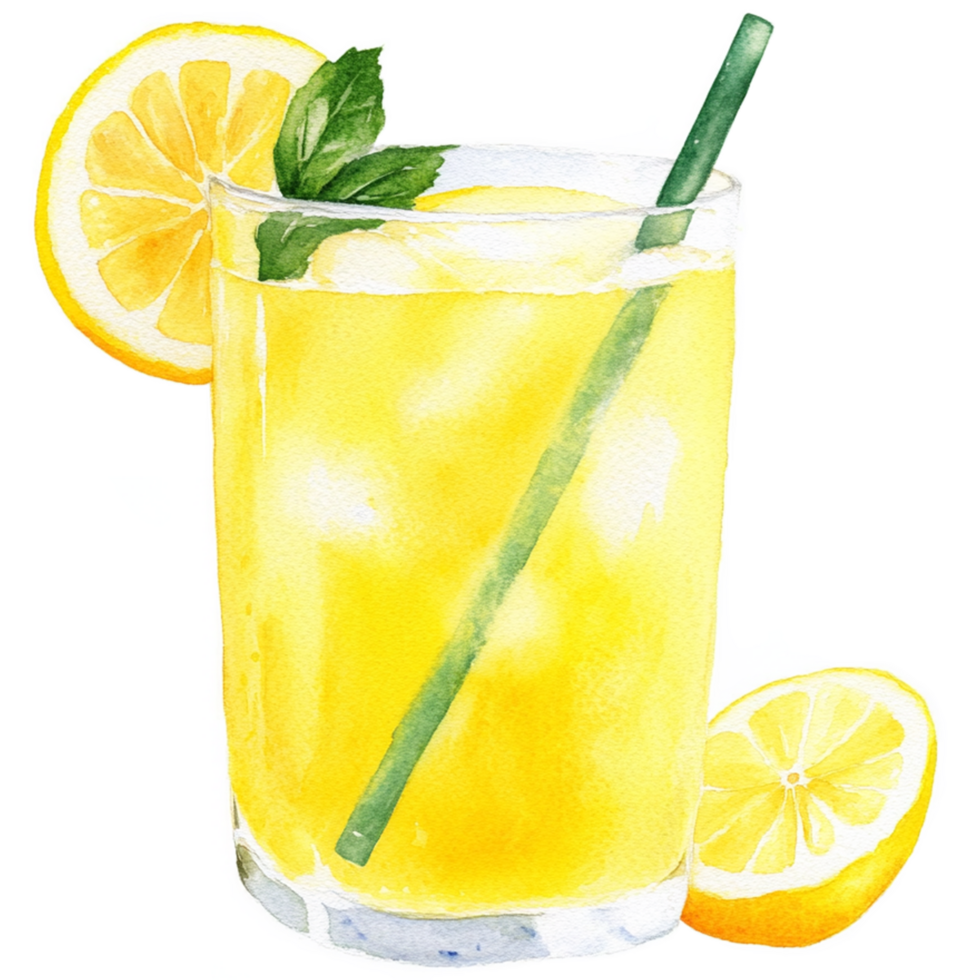 A lemonade drink with a straw and slices of lemon png