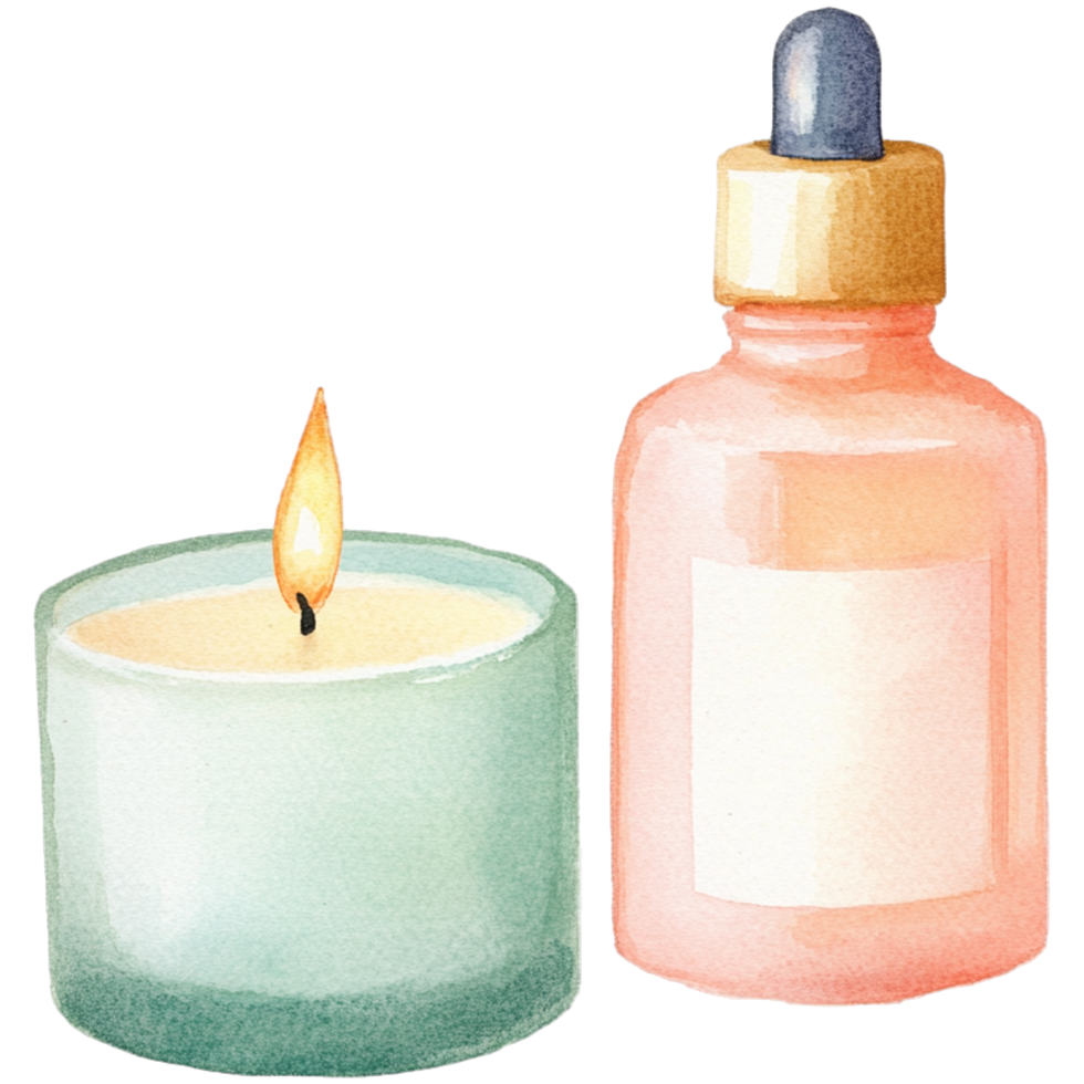 A candle and a bottle of perfume png