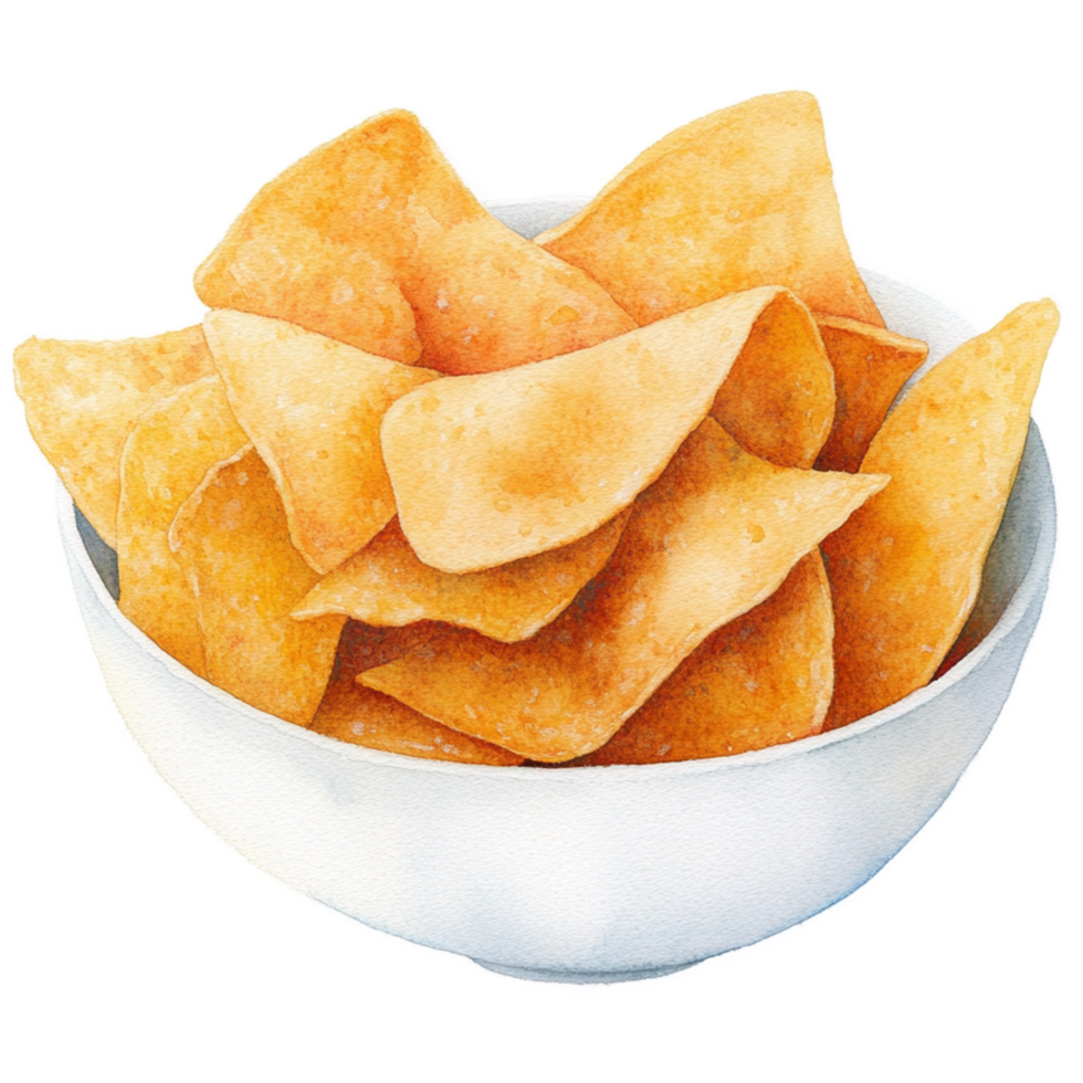 A bowl of chips sitting on top of a table png