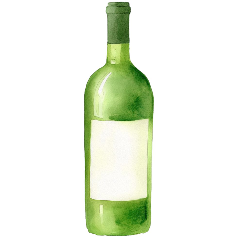 A watercolor painting of a green bottle of wine png