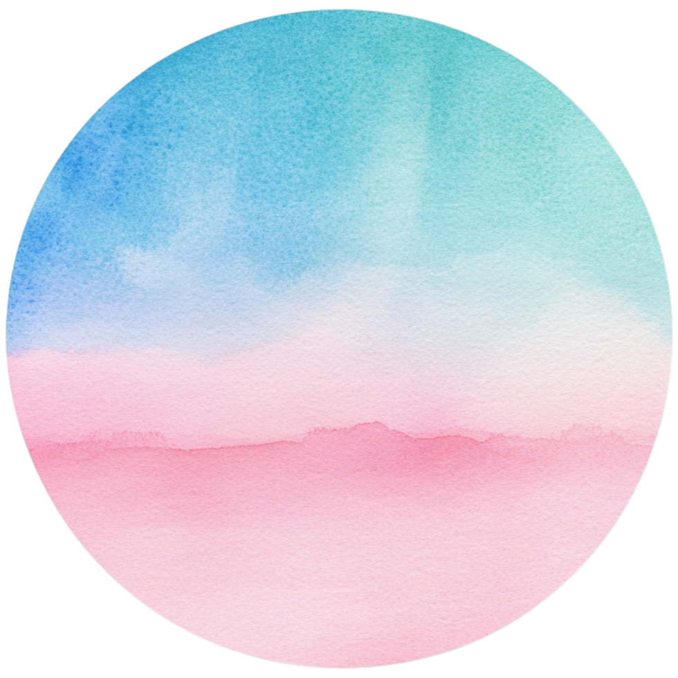 A circle with a pink and blue watercolor background png