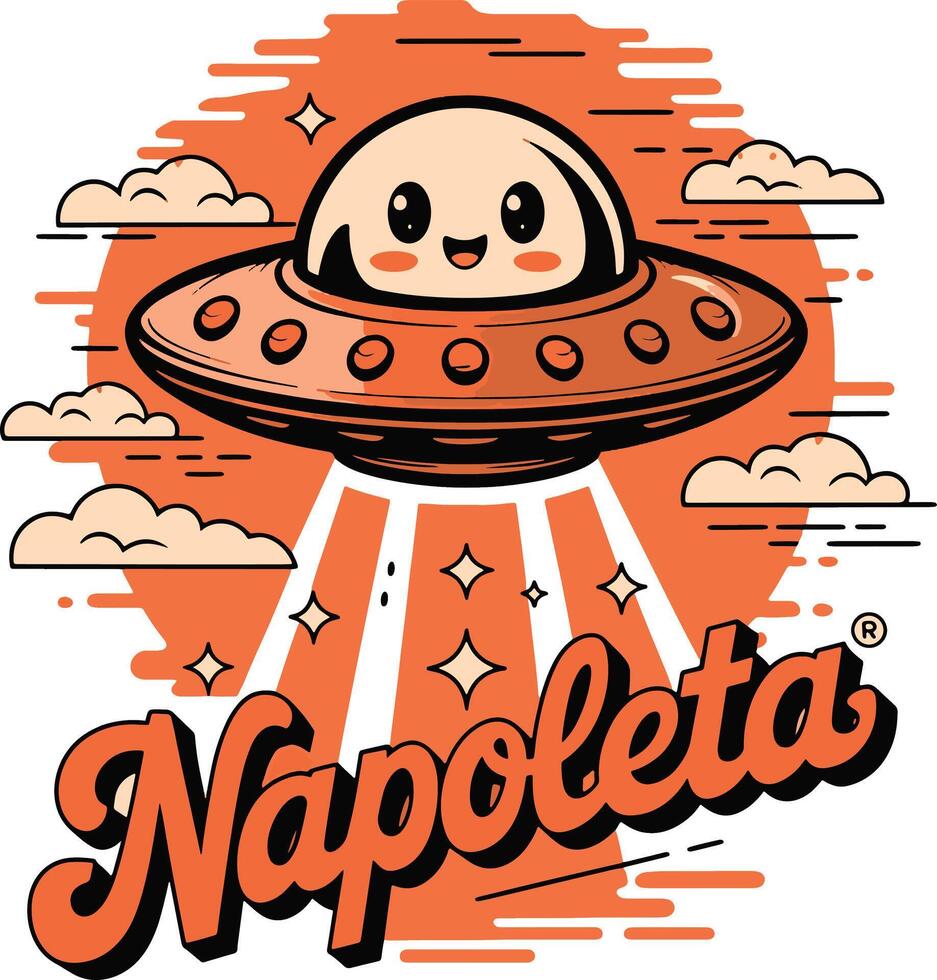 UFO in cloudy sky with typography vector