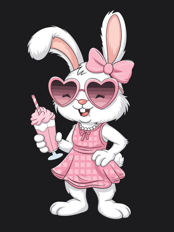 adorable bunny girl rabbit hold on ice cream vector
